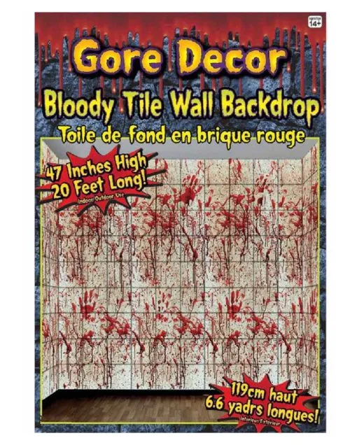 Blutige Kacheln Wandfolie 4 Blutige Kacheln Wandfolie -Halloween Deko Verkaufsgeschäft blutige fliesen wandfolie blutige kacheln wandfolie bloody tile wall backdrop 39444 01