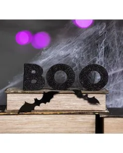 Schwarze Glitzer Holz Deko Boo -Halloween Deko Verkaufsgeschäft boo glitzer standdeko glitter boo block decor buchstaben aufsteller halloween 53043 2