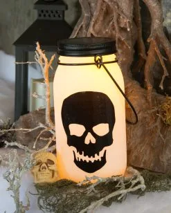 Beleuchtete Totenschädel Laterne Aus Glas -Halloween Deko Verkaufsgeschäft leuchtende totenkopf glas laterne glowing skull glass lantern halloween totenschaedel deko 52603 2