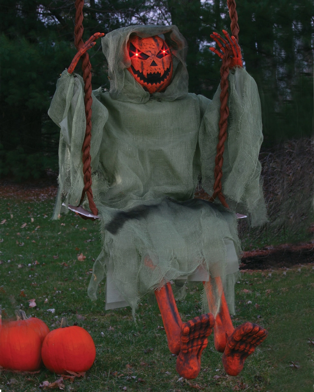Leuchtender Kürbis Zombie Auf Schaukel 90 Cm 3 Leuchtender Kürbis Zombie Auf Schaukel 90 Cm