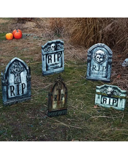 Deko Grabstein Set Mit Fotodruck -Halloween Deko Verkaufsgeschäft photoreal deko grabstein set photo realistic tombstone 5 piece set halloween friedhof deko 52650