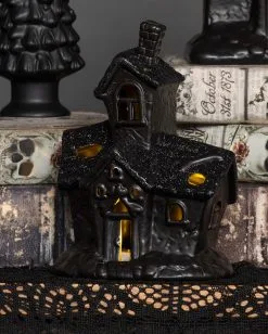 Beleuchtete Grusel Glitzer Geisterhaus Deko -Halloween Deko Verkaufsgeschäft scary glitter geisterhaus deko mit led scary glitter light up haunted house halloween spukhaus deko 53048 2