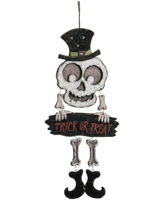 Spooky Skelett Holzschild Trick Or Treat -Halloween Deko Verkaufsgeschäft spooky skelett halloween dekoschild spooky skeleton halloween decor hanging sign holzschild halloween deko 52982