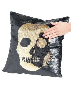 Totenschädel Wendepailletten Kissen Schwarz Gold -Halloween Deko Verkaufsgeschäft totenschaedel kissen mit flip pailletten skull flip sequin halloween pillow 39249 3